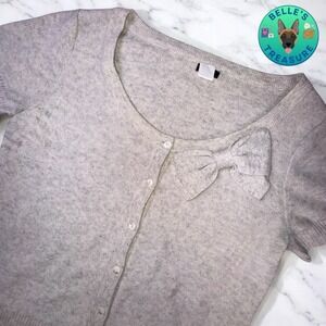 J. Crew Sweater Womens Large Cardigan Cashmere Dream Valerie Bow‎ Short Sleeve